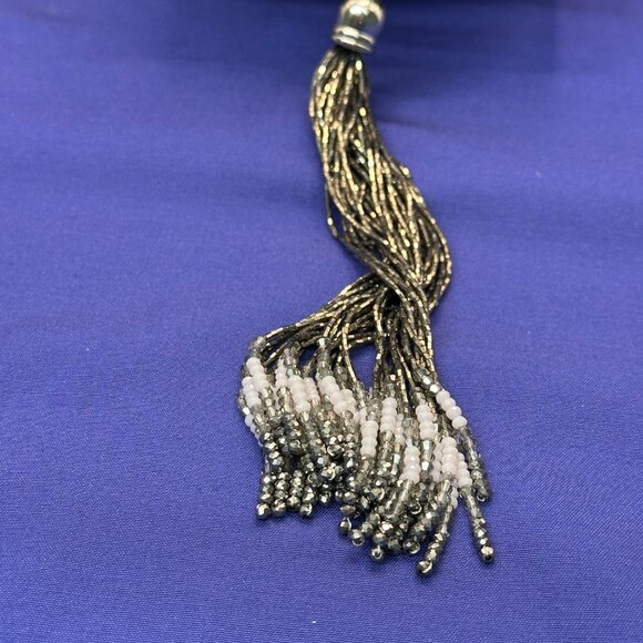 Chico’s Long 32” Pewter Beaded Tassel Necklace.  With Original Tag - Picture 2 of 16